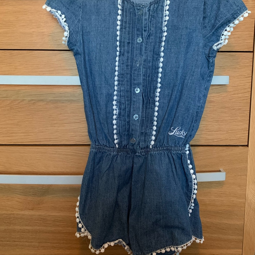Lucky Brand Girl Denim 1 Piece Romper Shorts sz youth 7